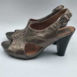 Clarks Artisan‎ Metallic Bronze Leather Slingback Peep Toe Heels Womens 7.5 M